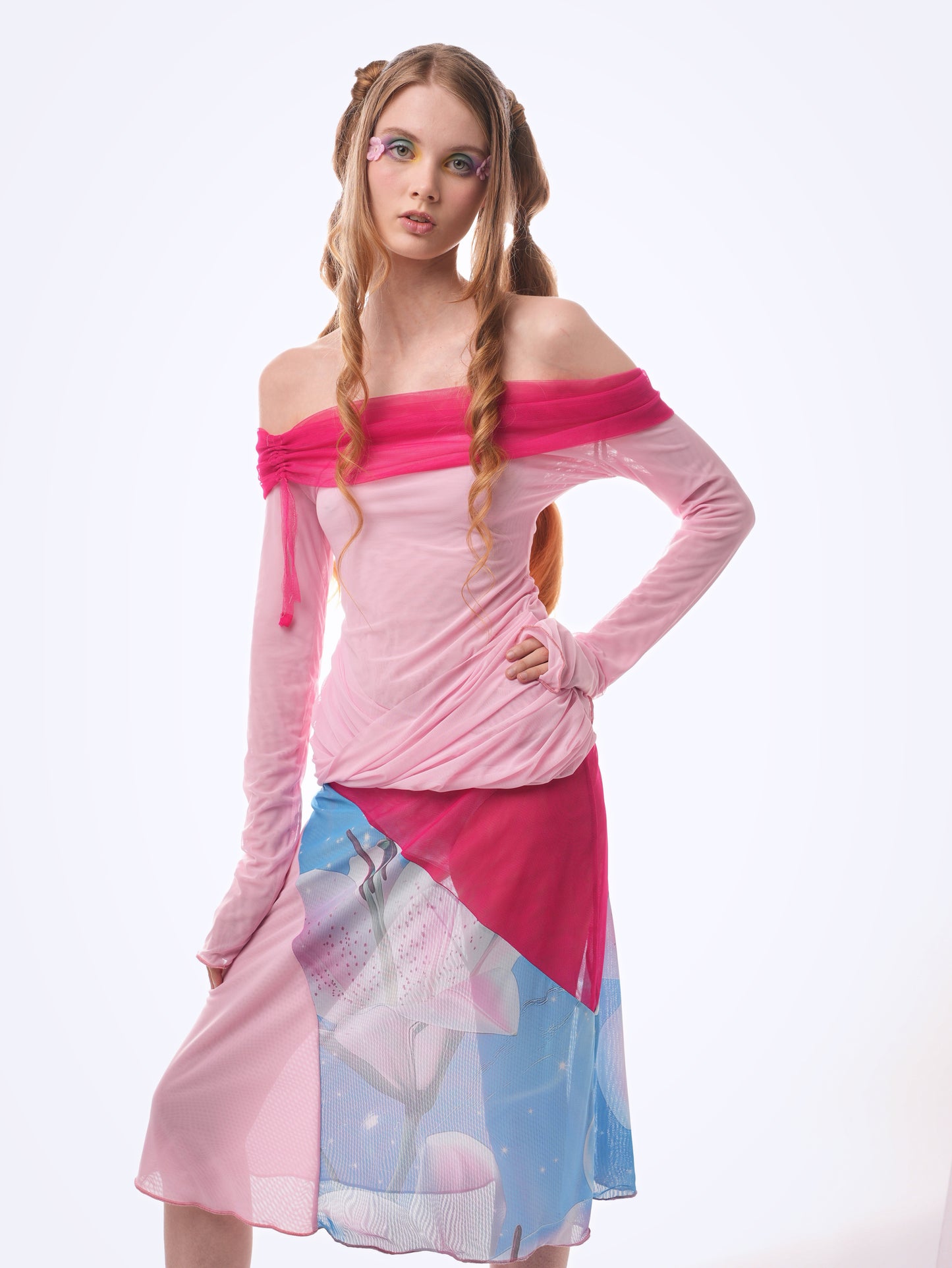 Pink Draped Mesh Top