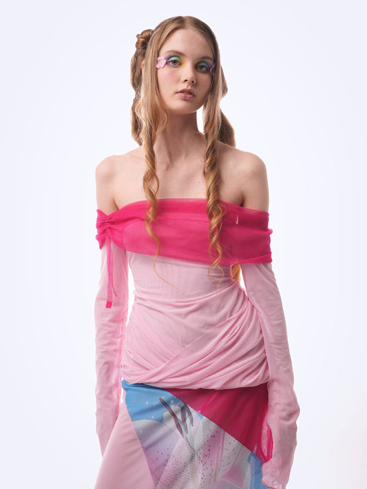Pink Draped Mesh Top