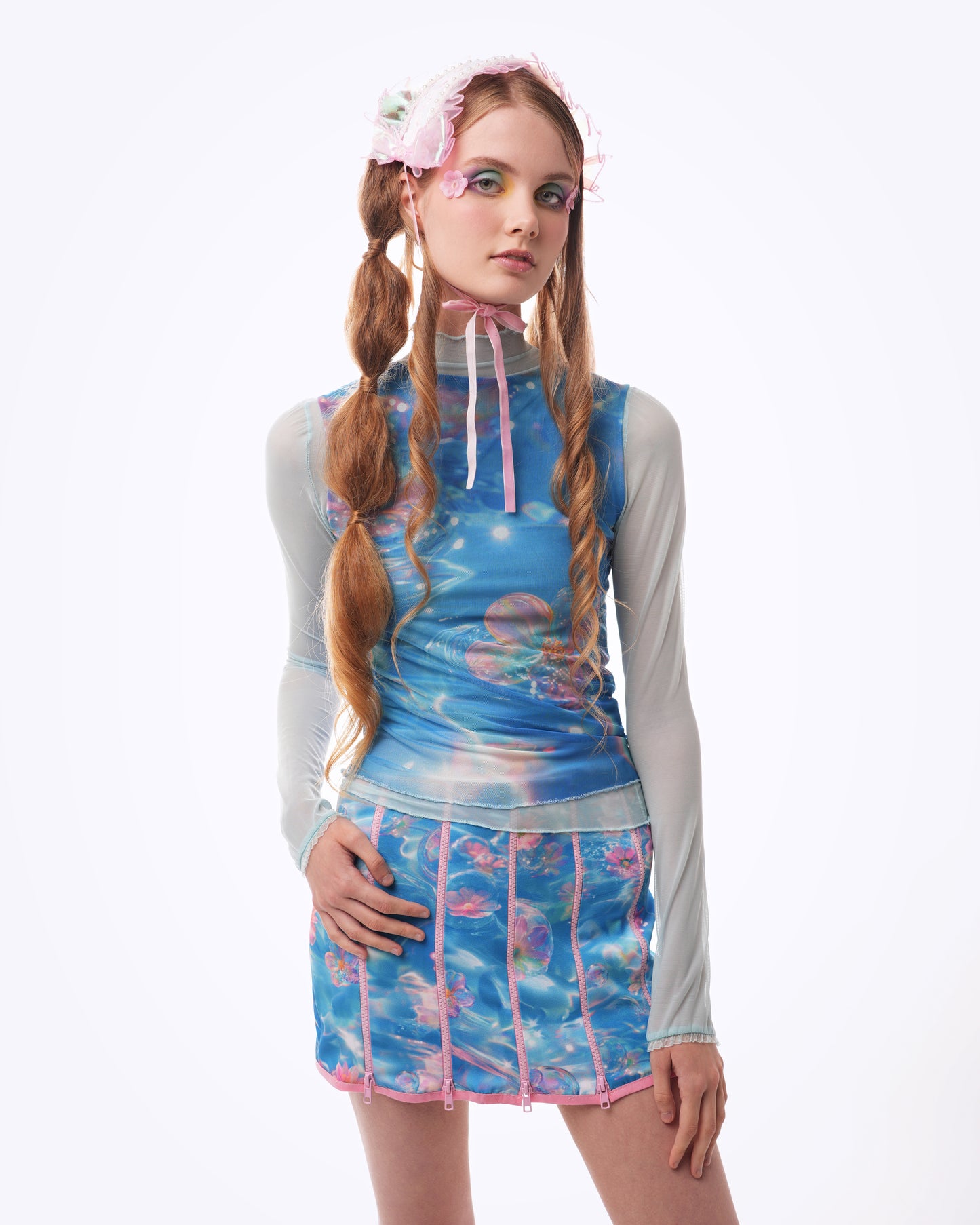 Frutiger Aero Floral Mesh Top