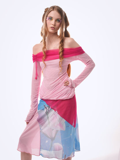 Pink Draped Mesh Top