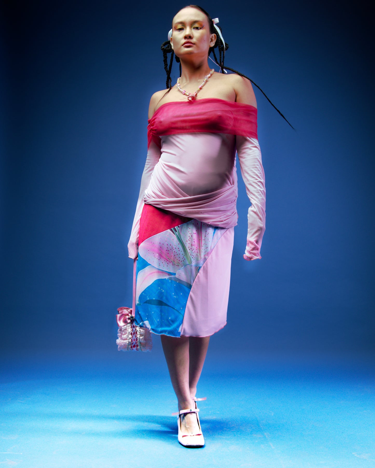 Pink Draped Mesh Top