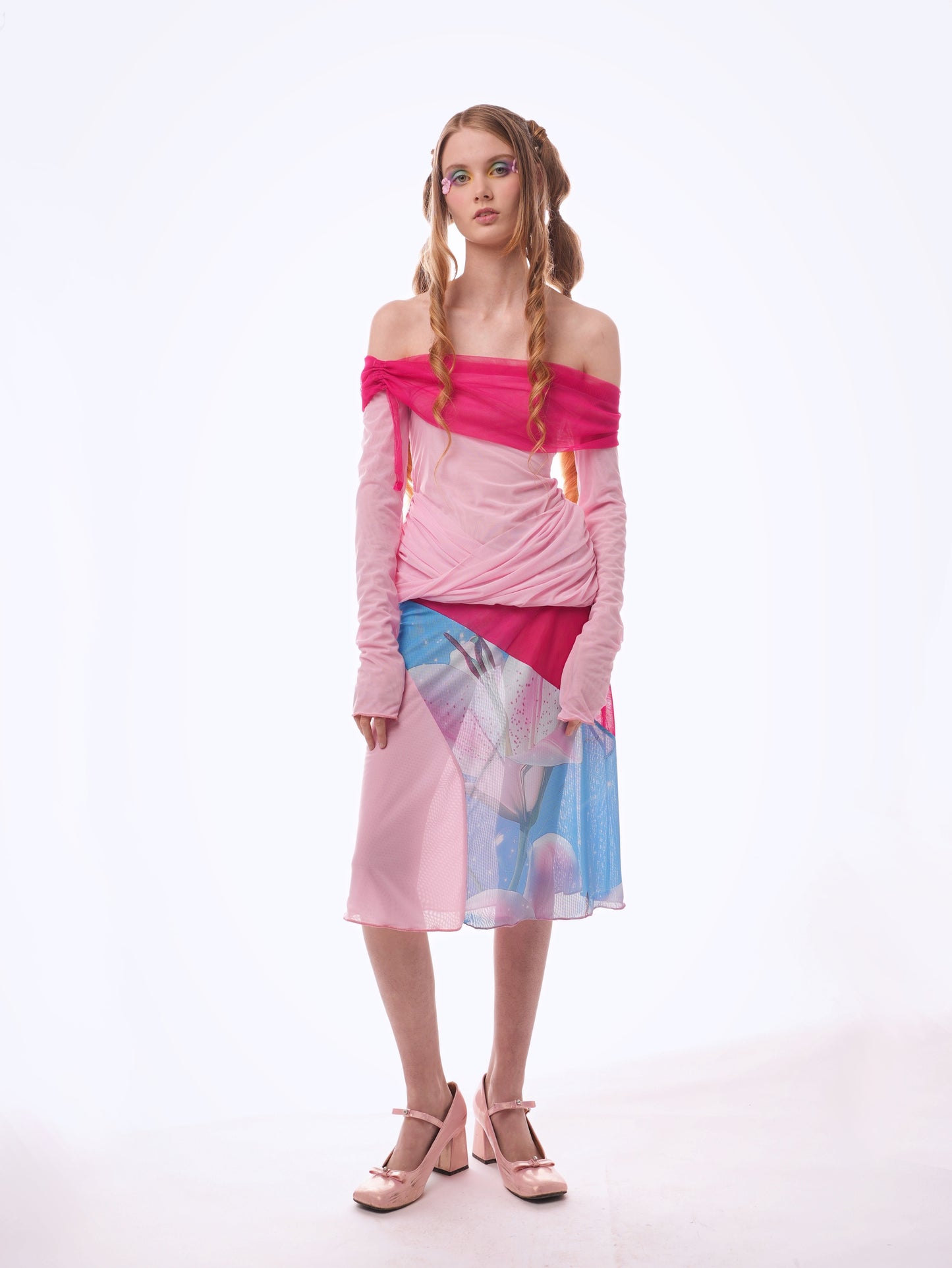 Pink Draped Mesh Top