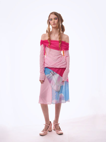 Pink Draped Mesh Top